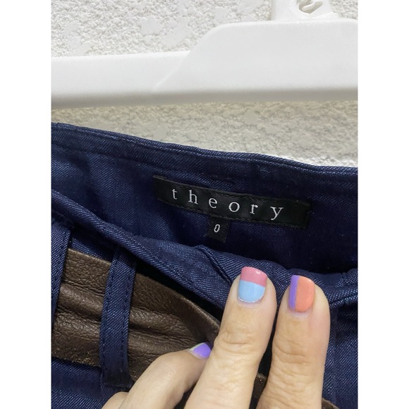 Theory Womens Dress‎ Pants 0 Blue  Wool/Linen Trouser Comfy Office Basic W/ Belt - Picture 3 of 6